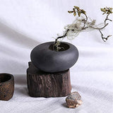 WANDIC Flower Arrangement Vase Kit, Black Pebble Ceramic Planter Pot with 4cm Kenzan Flower Frog Pottery Floral Arranging Pin Needle Holder for Desk WANDIC