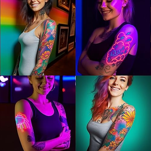 Temporary Tattoo Markers for Skin,15PCS Dual-Ended Tattoo Pen + 50 Paint Stencils + 43 Tattoos Stickers,Glitter & Matte & Neon Glow Body Marker Set, - WoodArtSupply