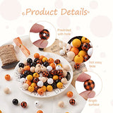 Craftdady 120pcs Natural Wood Beads 16mm Smooth Printed Wooden Loose Beads Unfinished Round Beads with Jute Twine Plaid Ribbon for DIY Jewelry Crafts Craftdady