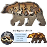 MIYOLO Light Up Bear Art Decor Wooden Brown Bear Figurine with LED Home Shelf Desk Decorations Rustic Multi-Layer Bear Crafts MIYOLO