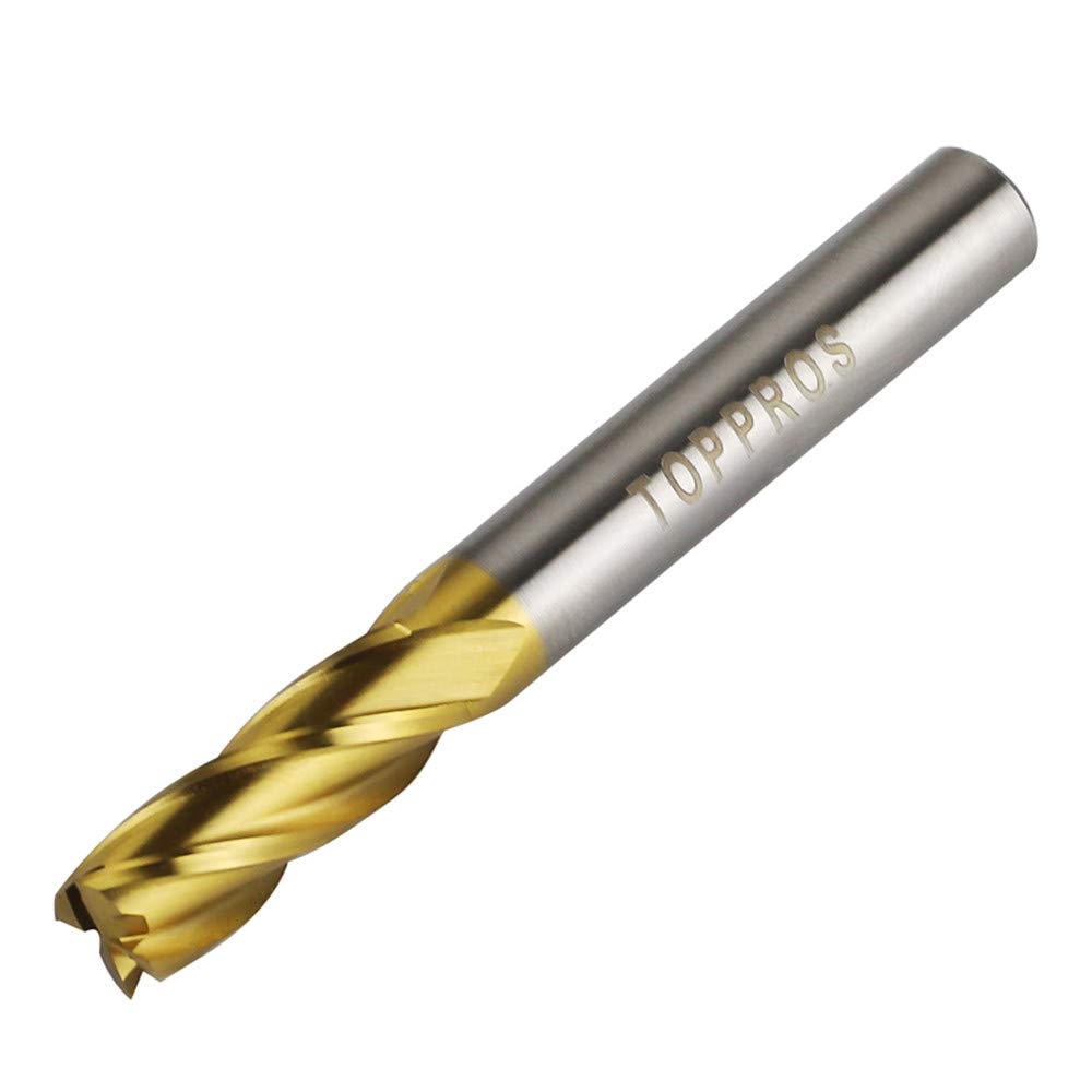 TOPPROS Pack of 10 4-Flute Titanium Coat End Mill Bits, 5/64" - 3/8" HSS CNC Straight Shank Drill Bits Cutter Tool Set for Wood Aluminum Steel TOPPROS