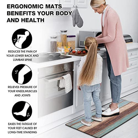 MAYHMYO Kitchen Rug Anti Fatigue Kitchen Mat Cushioned Farmhouse Kitchen Rugs Non Skid Waterproof Kitchen Rugs and Mats Retro Rustic Wood Texture MAYHMYO