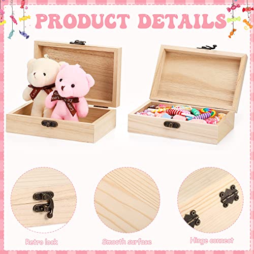30 Pcs Unfinished Wooden Boxes for Crafts, 16 Pcs 6 x 4 x 2 Inches Wood Treasure Chest Box with Hinged Lids and 10 Pcs Paint Brushes with 4 Sheets
