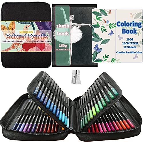 MIKOUJOS 72 Colored Pencils Set for Adult Kids Coloring | Drawing Pad,Coloring Book,Sharpener,Professional Artist Color Pencil Kit in Carry Case for - WoodArtSupply