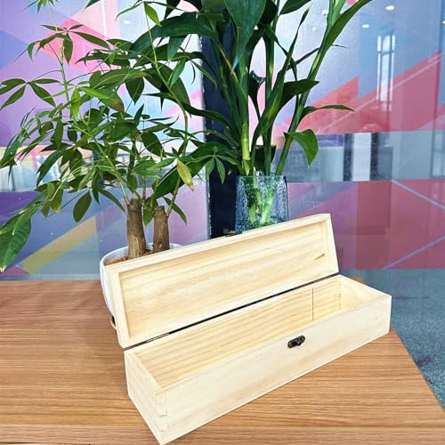 DD-life Unfinished Wood Craft Box Unfinished Wood with Clasp Unpainted Rectangle DIY Artist Tool Brush Storage Case for Crafts,Gift Box, Jewelry Box, DD-life