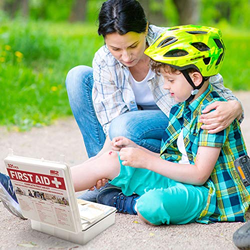 M2 BASICS Complete 321 Piece Emergency First Aid Kit | Business & Home Medical Supplies | Wall Mountable Hard Case | Office, Car, Travel, School, M2 BASICS