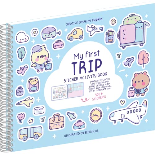 My First Trip Sticker + Coloring Book (500+ Stickers & 12 Scenes) by Cupkin - Side by Side Activity Book Design - Fun Toddler Travel Essential - WoodArtSupply