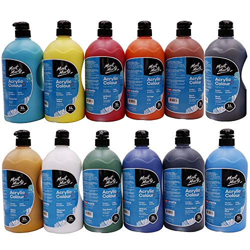 MONT MARTE Signature Acrylic Color Paint Set, 12 x 33.8oz (1L), Semi-Matte Finish, 12 Colors, Suitable for Canvas, Wood, Fabric, Leather, Cardboard, MONT MARTE
