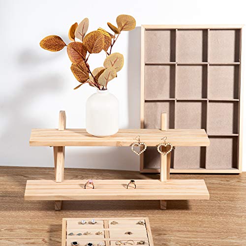 Eiyye Wood Desktop Display, Ring Earring Large Capacity Jewelry Display Stand, Figure Display Stand Craft Showing Organizer Tray For Retail Display - WoodArtSupply