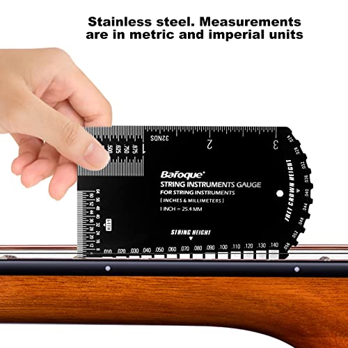 String Action Gauge Ruler, Guitar Set Up Gauge,Multifunctional Guitar Fret Rocker Luthier Tool with Thick Leather Case,Precise Etched, Polished Edge Fematin