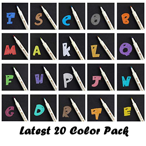 Attom Tech Metallic Drawing Markers, 20-Pack Glitter Metallic Paint Marker Pens for Card Making,DIY Photo Albums,Scrapbooking,Rock Painting,Mug - WoodArtSupply