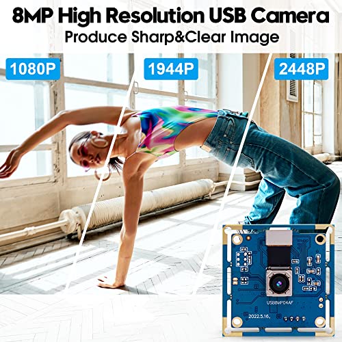 ELP 8mp USB Camera Autofocus 4K PC Camera Module for Computer and Raspberry Pi Mini UVC USB2.0 Webcam Board IMX179 Industrial Lightburn Camera Low ELP