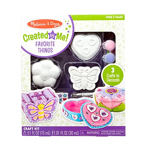 Melissa & Doug Created by Me! Favorite Things Craft Kits Set: Decorate-Your-Own Flower and Heart Treasure Boxes and Butterfly Bank - WoodArtSupply