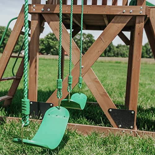 Backyard Discovery Lightning Ridge All Cedar Wooden Swing Set, Raised Clubhouse, 2 Belt Swings, 10 Inch Wave Slide, Ladder, Climbing Rock Wall Brown - WoodArtSupply