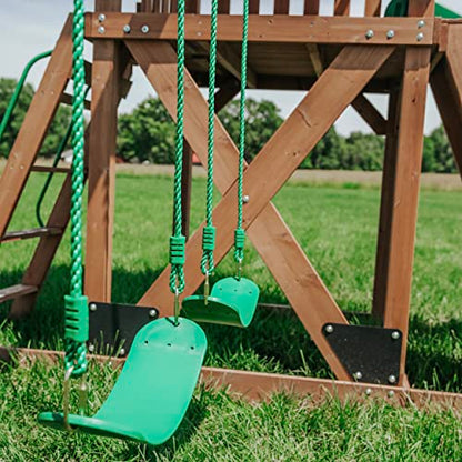 Backyard Discovery Lightning Ridge All Cedar Wooden Swing Set, Raised Clubhouse, 2 Belt Swings, 10 Inch Wave Slide, Ladder, Climbing Rock Wall Brown - WoodArtSupply