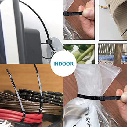 Zip Ties Assorted Sizes(4”+6”+8”+12”), 400 Pack, Black Cable Ties, UV Resistant Wire Ties by ANOSON