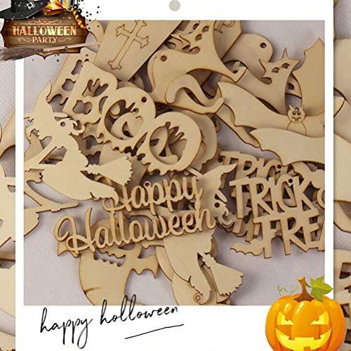 LIOOBO 20PCS Halloween Ghost Festival Decoration Props Puzzle Graffiti Wood Chip Spider Wooden Pendant for Arts and DIY Crafts Creative Decorations LIOOBO