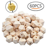 Jdesun 60 Pieces Geometric Shape Wood Beads, 0.55 Inches Unfinished Wooden Spacer Beads Craft Balls for DIY Arts Projects Jewelry Making Jdesun