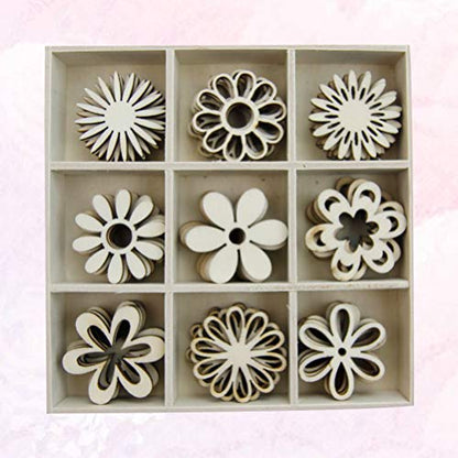 IMIKEYA 1 Box of 45pcs Wooden Embellishments Cutouts Wooden Slices Flower Shapes Decorations Unfinished Crafts Ornaments