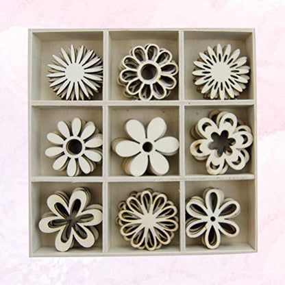 IMIKEYA 1 Box of 45pcs Wooden Embellishments Cutouts Wooden Slices Flower Shapes Decorations Unfinished Crafts Ornaments - WoodArtSupply