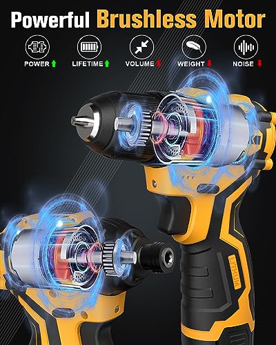 EWORK 12V Brushless Impact Driver and Cordless Drill Set, Compact Power Tool Combo Kits, High Torque Small Electric Drill Driver with (2) 2.0Ah EWORK