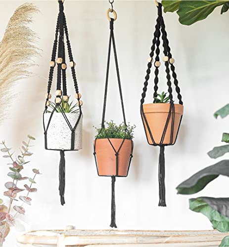 Macrame Kit-Black Edition-Makes 3 Macrame Plant Hangers with Easy to Follow Instructions for Adult Beginners - Includes 109 Yards 3mm Cotton Macrame - WoodArtSupply