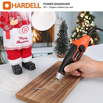 HARDELL 24W Engraver Pen, 5 Speed Engraving Tool with Letter/Number Stencil, Soft Handle Engraver Tool with Tungsten Carbide Steel Bits for Metal,