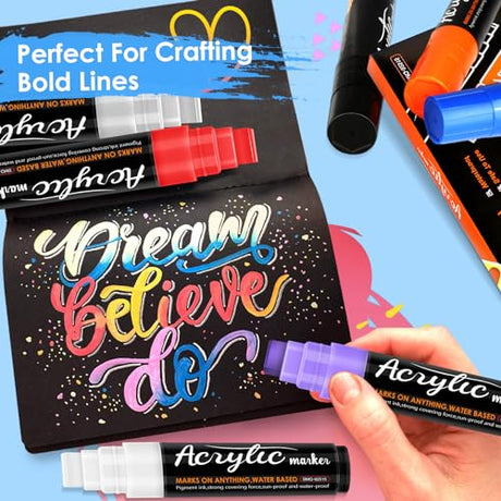 Acrylic Paint Markers, 10 Jumbo Colored Markers, 15mm Jumbo Felt Tip, Waterproof and Permanent Ink Paint Pens for Rock Painting, Stone, Ceramic, Jesew