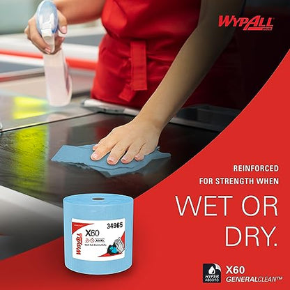 WypAll General Clean X60 Multi-Task Cleaning Cloths (34965), Jumbo Roll, Blue, 1,100 Sheets / Roll, 1 Roll / Case - WoodArtSupply