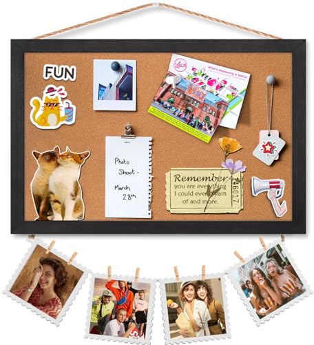 Miratino Cork Board Bulletin Board, 16 x 11 Inches Wooden Frame Pin Board, Cute Cork Boards for Walls Hanging for Office, Home Decor, School (Pins, Miratino