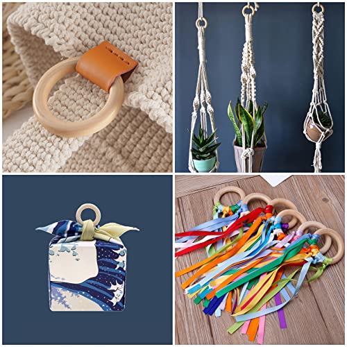 50 PCS Unfinished Wooden Rings for Crafts, Natural Wood Rings for DIY Without Paint, Wooden Rings for Macrame, Jewelry Making 55mm/2.2inch HANWER