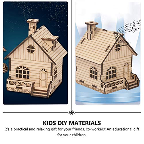 PartyKindom 1 Set DIY Music Box Wood House Figurines Christmas Village Scene Kids DIY Materials Unfinished Wood Xmas House Wooden Toys Educational PartyKindom