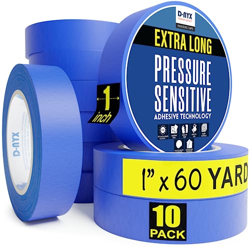 D-NYX 10 Pack Extra Long Painters Tape 1 inch x 60 Yds Sharp Edge Line Technology | Residue-Free MultiSurface Paper Masking Painter Rolls for - WoodArtSupply