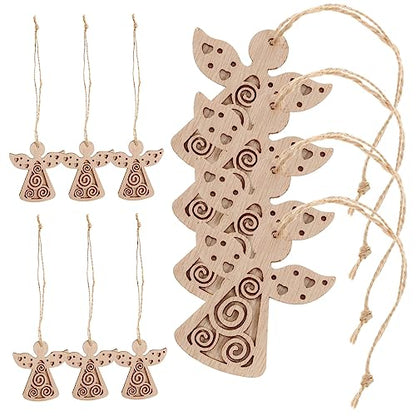 Anneome Christmas Angels Ornaments 10pcs Double Decorative Wood Chips Wooden Decor Woodsy Decor Christmas Tree Ornaments Unfinished Wooden Discs Wood - WoodArtSupply