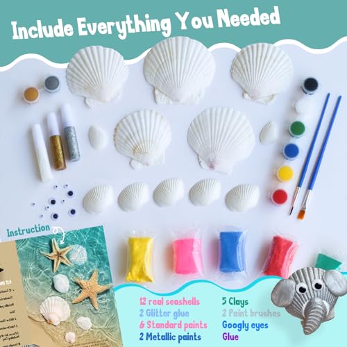 Kwestsync Shell Painting Craft Kit for Kids, Arts & Crafts Gifts for Boys and Girls Ages 4-8, 6-8, 8-10 - Creative Art Activity Toys for Girls 8-10,