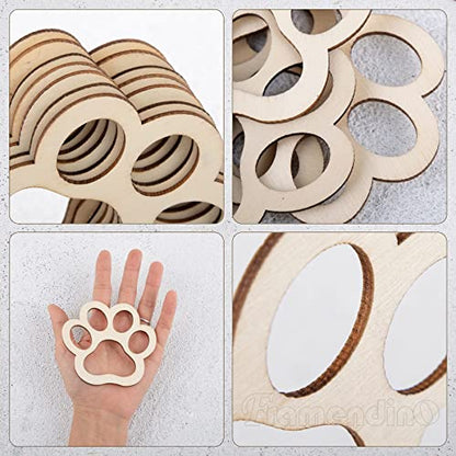 Framendino, 24 Pack Unfinished Wood Pet Paw Cutouts Blank Wooden Dog Cat Claws Cutout for DIY Crafts Painting