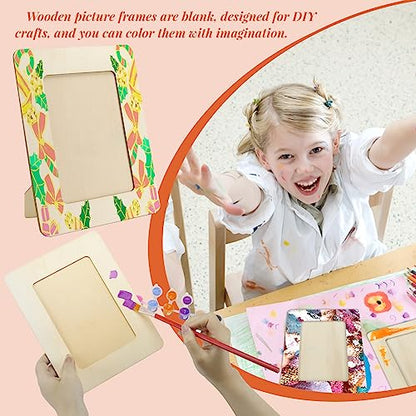 Vmiapxo 10 Pack Unfinished Wooden Picture Frames for 5" x 7" Photos, Standing Postcard Picture Frame Set DIY Keepsake Kit Decoratable Coards for - WoodArtSupply