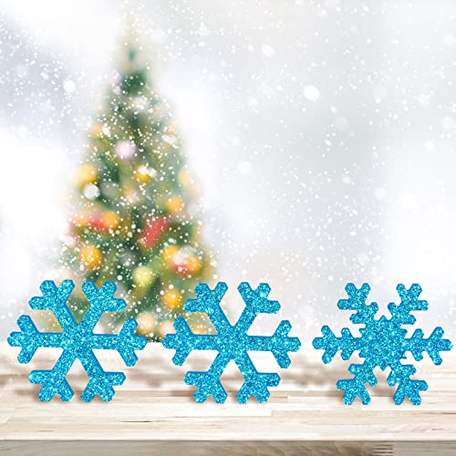 Whaline 10Pcs Christmas Snowflake Wooden Cutouts 2 Design Unfinished Snowflake Table Wooden Signs DIY Tiered Tray Decor for Christmas Winter Home Whaline