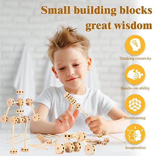 Zhanmai 2 Sets 120 Pieces Wooden Building Blocks Toys Kids Wooden Toys Educational Natural Wood Toys Learning Wooden Blocks Different Sized Toy Zhanmai
