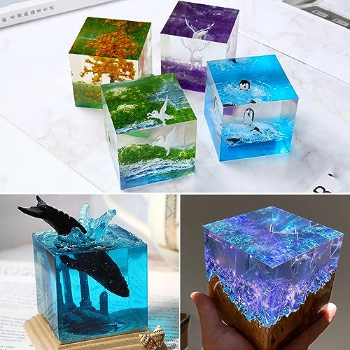 Voaesdk 2Pcs Large Cube Resin Molds, 4'' & 3'' Clear Silicone Cube Molds, Resin Flower Preservation Kit, Transparent Deep Square Epoxy Resin Molds Voaesdk