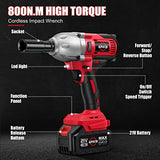 APATB 1/2 inch Impact Wrench, Max Torque 800N.m(580Ft-lbs) Cordless Brushless Impact Wrench, 3300RPM High Torque Electric Impact Gun with 2x 4.0Ah APATB