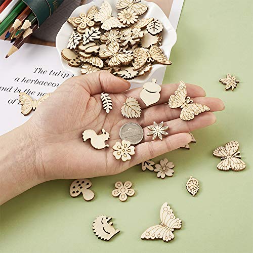 Elecrelive 300pcs Assorted Unfinished Wooden Cutouts Flower Leaf Butterfly Small Blank Wood Slice Pieces Ornaments Hanging Embellishments for DIY Art EEE ELECRELIVE