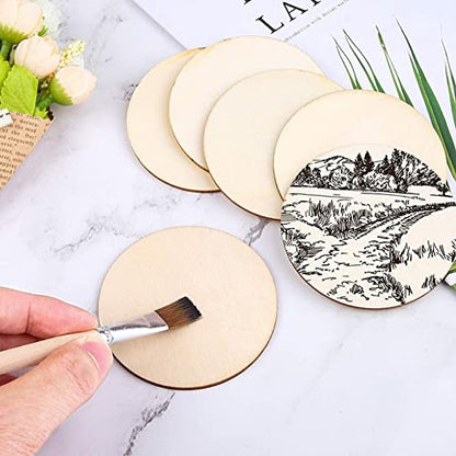 RYKOMO 100PCS Unfinished Wood Circle, 3 Inch Wooden Circles for Crafts Unfinished Blank Wooden Circles Round Disc Blank Natural Wooden Cutout