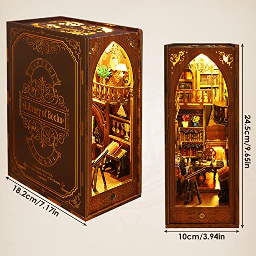 3D Wooden Puzzle Bookends, DIY Book Nook Kit, Magic Book House Model Building Kit Insert Decor with Sensor Light, Stand Bookshelf for Home Decorative Tzgsonp