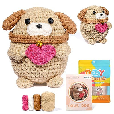 UzecPk Crochet Kit for Beginners, Cotton-Nylon Blend Yarn Crochet Kit Include Videos Tutorials Dog Crochet Set for Starters Adult Crocheting Animals