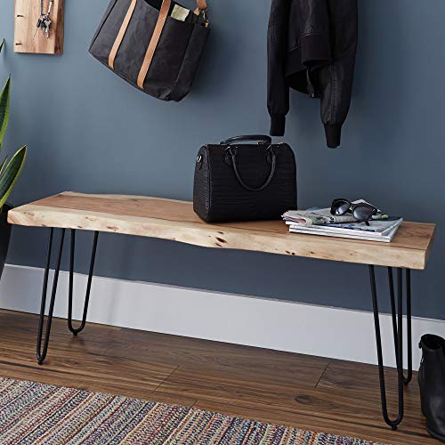 Alaterre Furniture Hairpin Natural Live Edge Wood with Metal 48" Bench, 48 Inch Alaterre Furniture