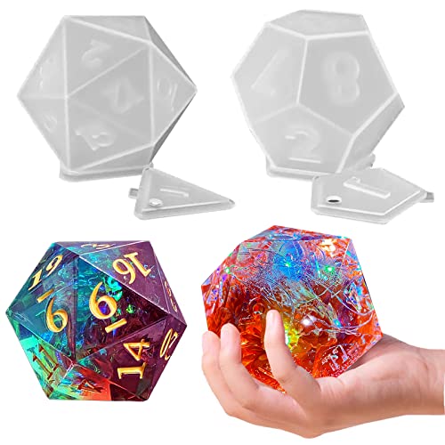 Large Dice Resin Molds, 2 Styles Silicone Dice Mold for Epoxy Resin Casting, Triangle Hexagonal D20 D12 Dice Game Mold with Number, Silicone Resin Wehous