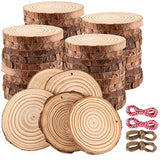 JOIKIT 50PCS 3.5-4 Inches Natural Wood Slices Bulk, 2/5" Thick Unfinished Natural Wood Circles with Pre-drilled Hole and Bark for Craft Arts, JOIKIT