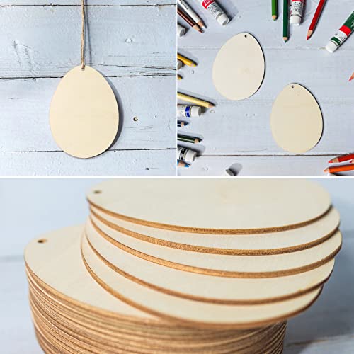 Easter Wooden Easter Egg Cutouts Unfinished Wooden Cutouts Blank with Twines Wood Slices Ornaments for Christmas Birthday Party Happy Easter Spring Zontween