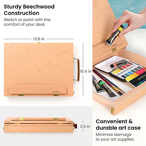 Arteza Tabletop Easel, 13.4 x 10.3 x 2 Inches, Portable Beechwood Easel Box with Single, Open-Compartment Drawer and Wooden Palette, Art Supplies ARTEZA